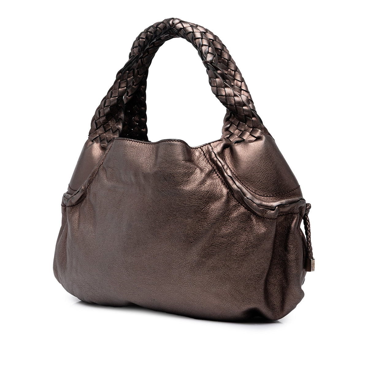 Ferragamo Metallic Leather Perforated Gancini Hobo Bag — Brown