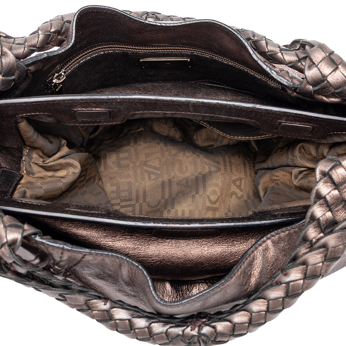 Ferragamo Metallic Leather Perforated Gancini Hobo Bag — Brown