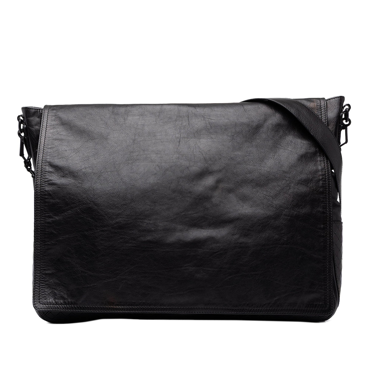 Bottega Veneta Intrecciato Trimmed Nappa Messenger Bag — Black