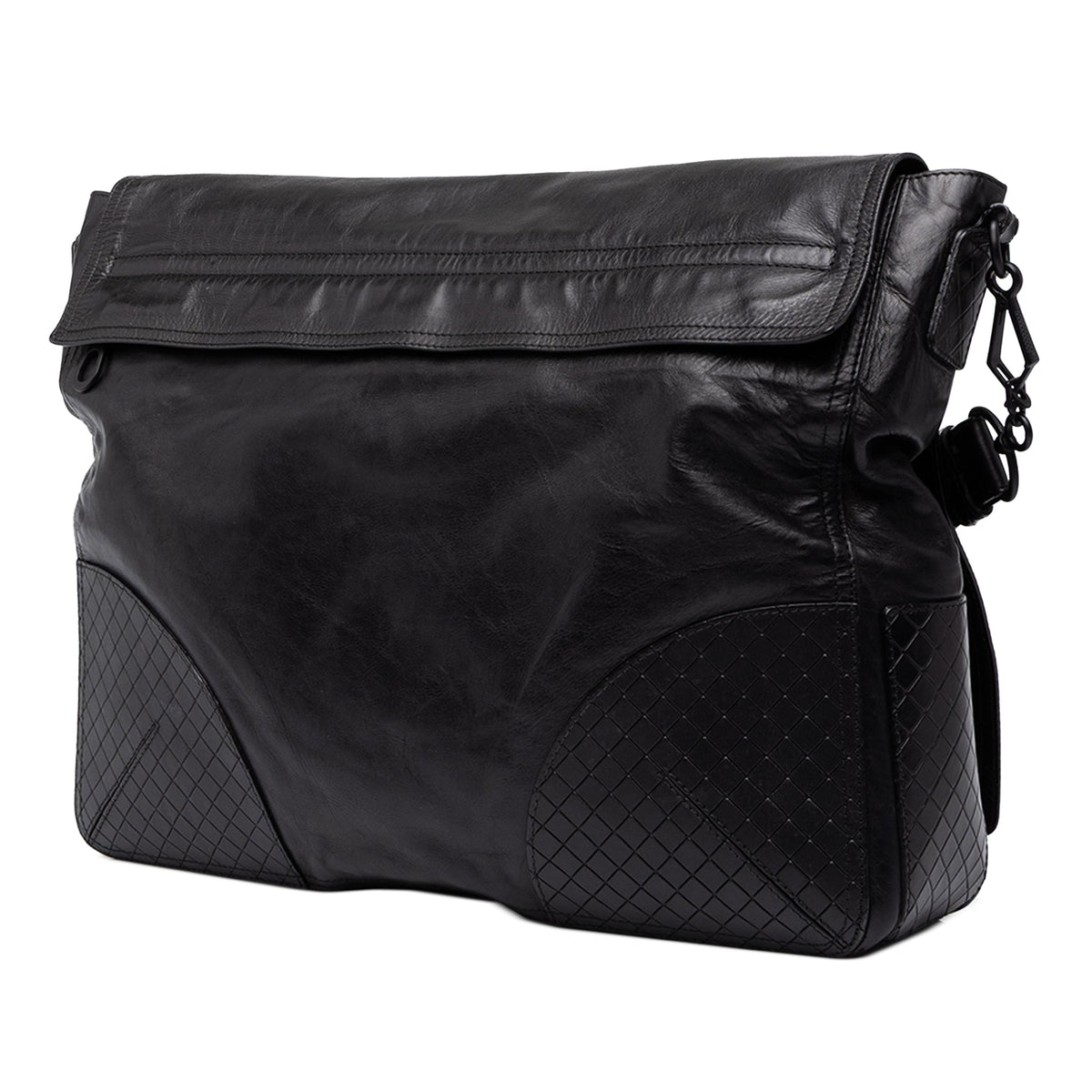 Bottega Veneta Intrecciato Trimmed Nappa Messenger Bag — Black