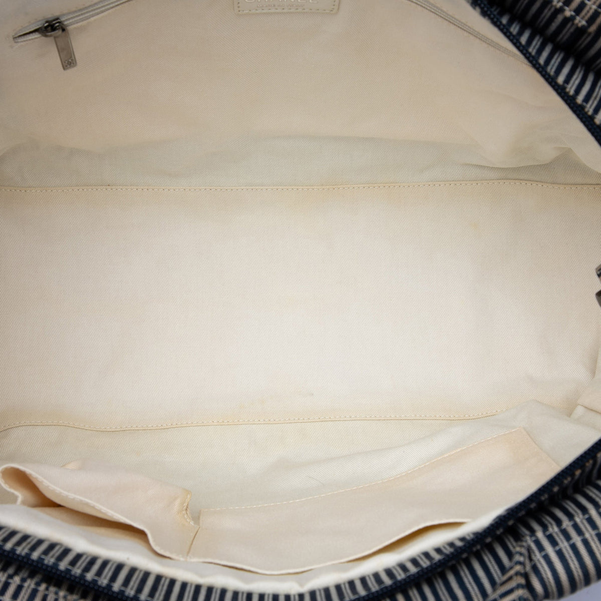 Chanel CC Striped Canvas Shopper Tote