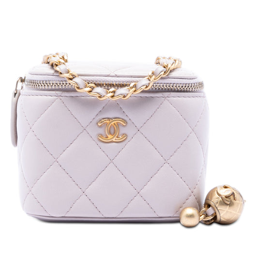 Chanel Mini Quilted Lambskin Pearl Crush Vanity Case With Chain
