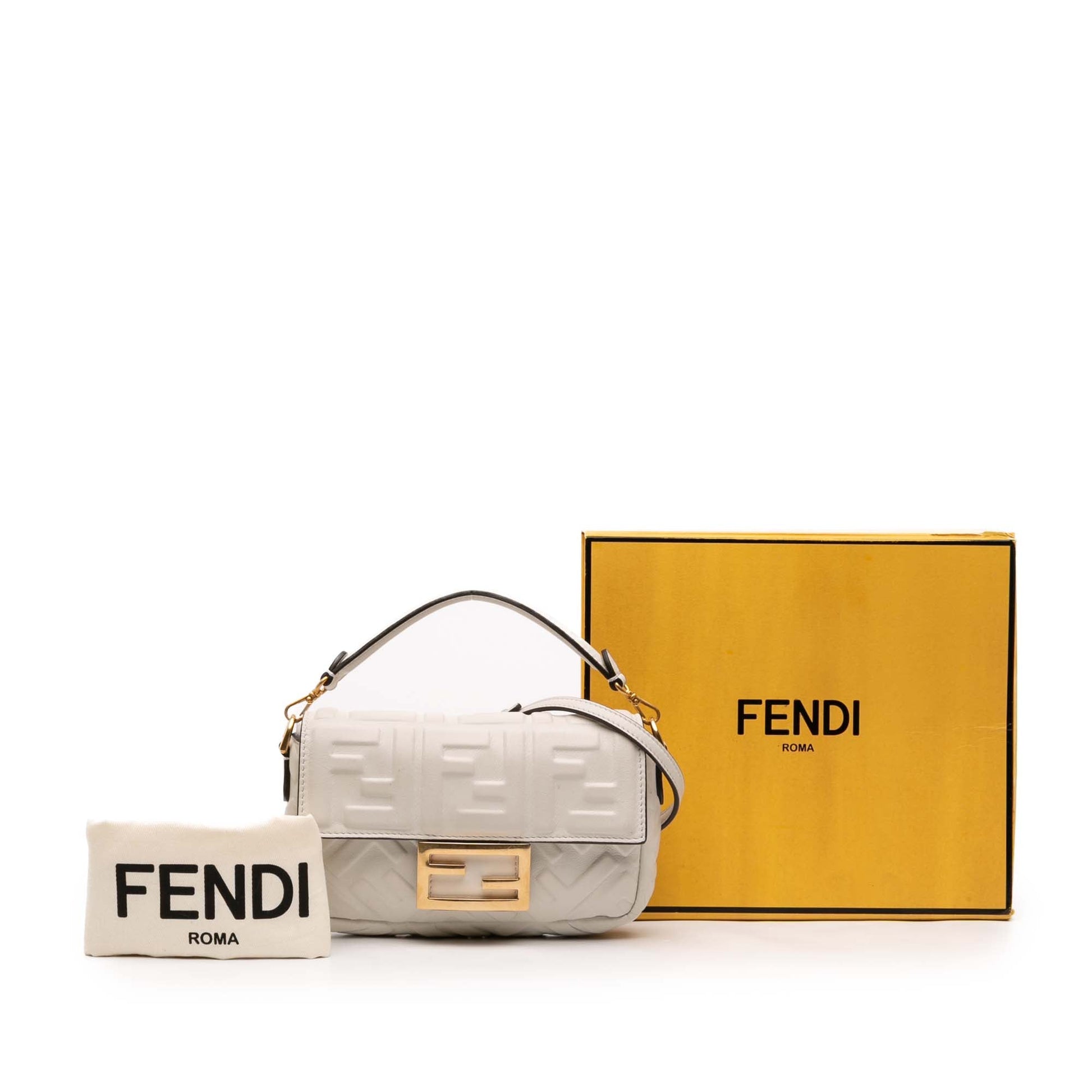 Fendi Mini Zucca Embossed Leather Baguette Satchel