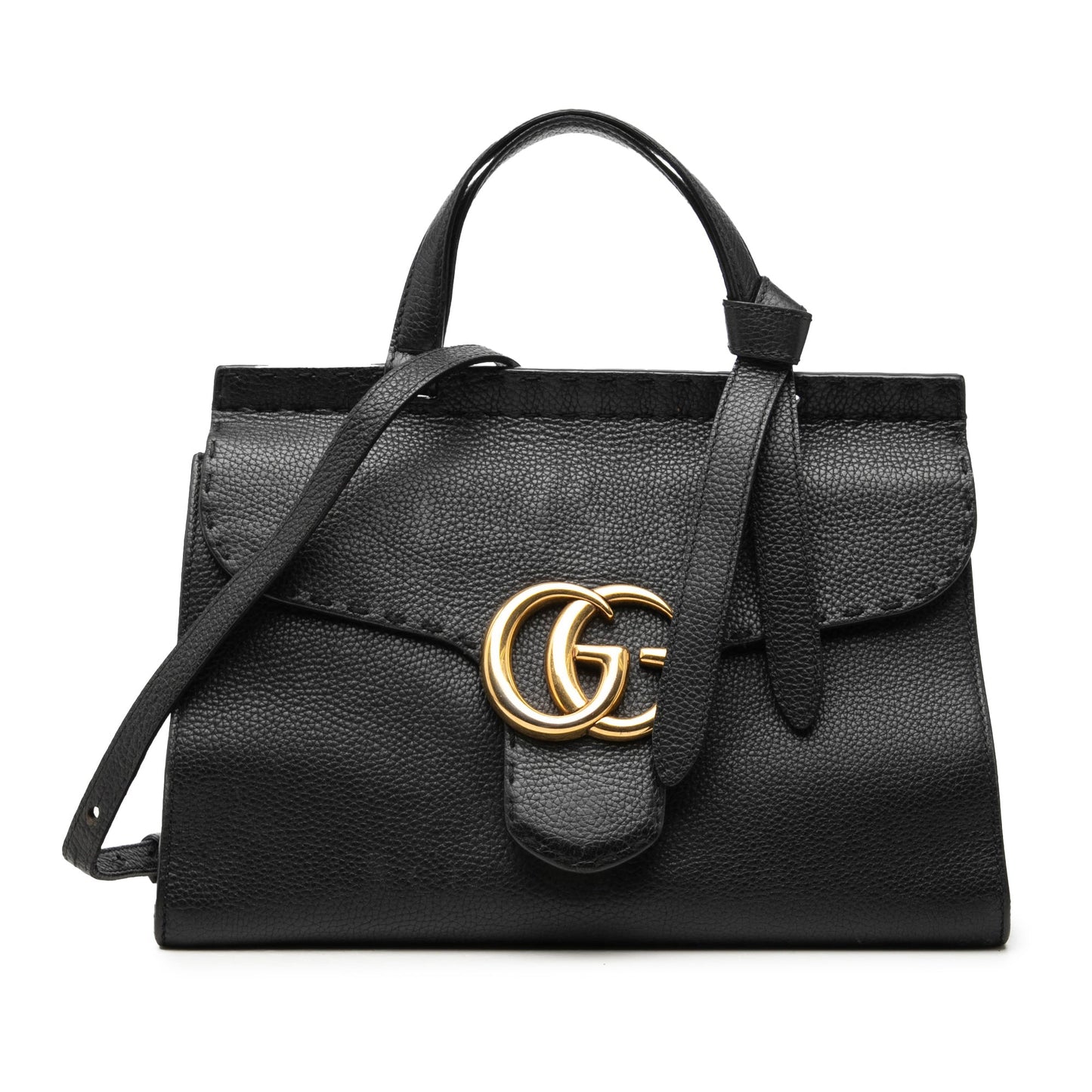 Gucci Small GG Marmont Grained Calfskin Top Handle Satchel