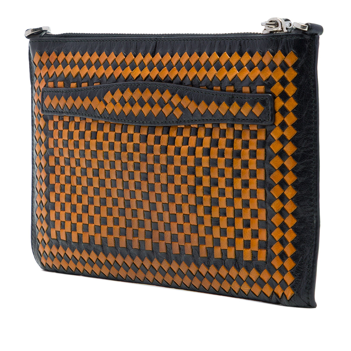 Prada Woven Goatskin Madras Zip Clutch — Orange