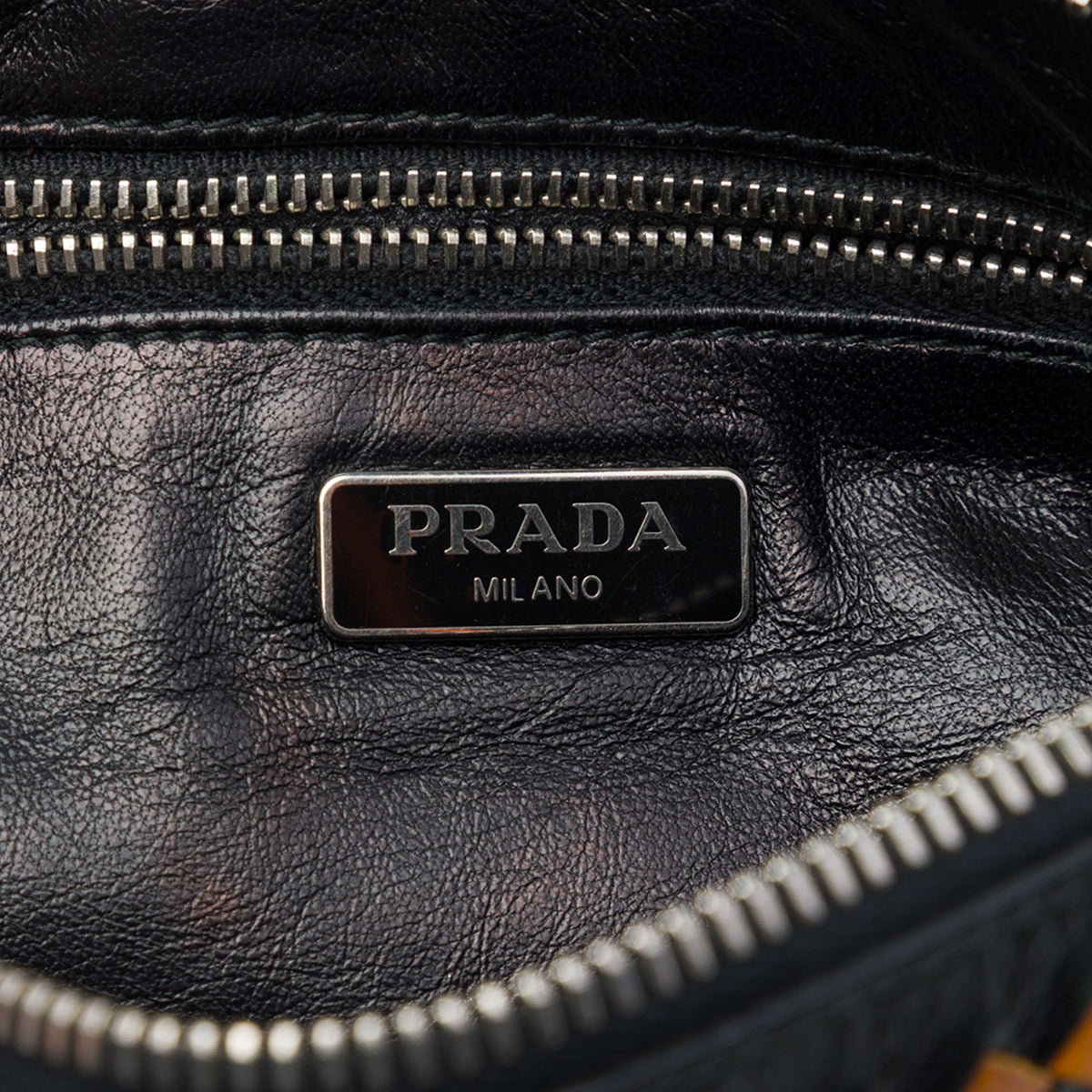 Prada Woven Goatskin Madras Zip Clutch — Orange