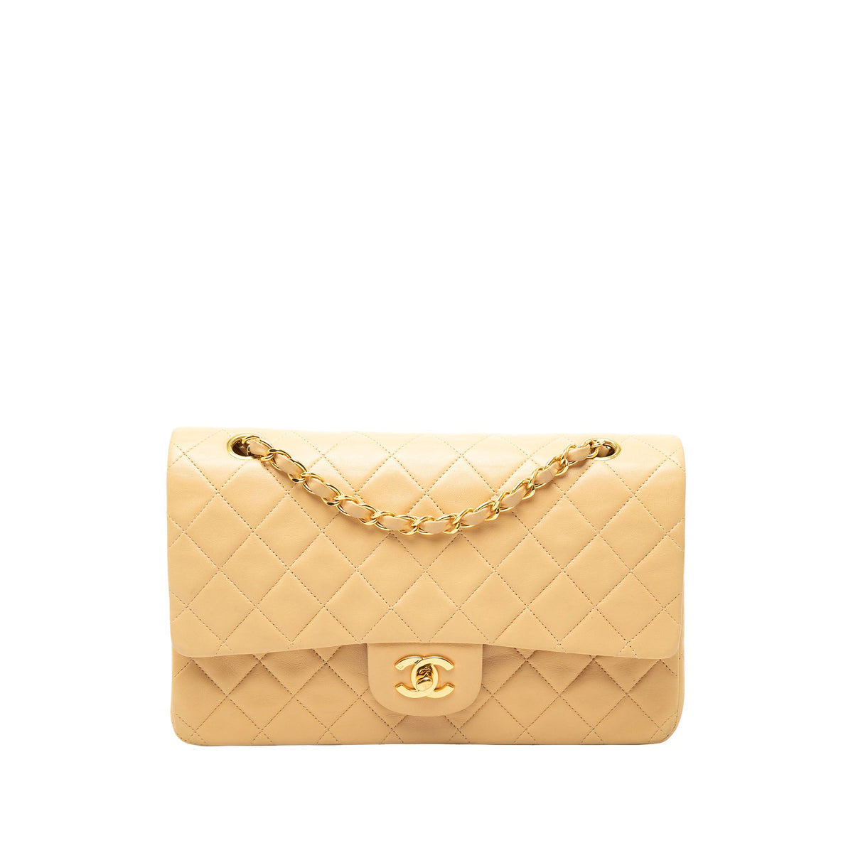 Chanel Medium Classic Lambskin Double Flap — Beige