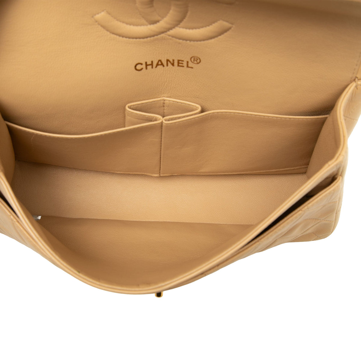 Chanel Medium Classic Lambskin Double Flap — Beige
