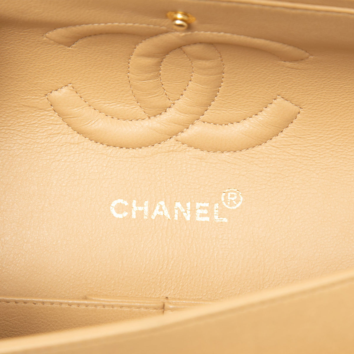 Chanel Medium Classic Lambskin Double Flap — Beige