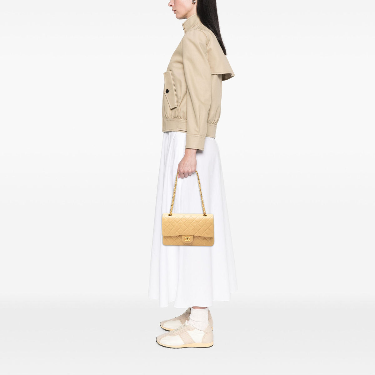Chanel Medium Classic Lambskin Double Flap — Beige