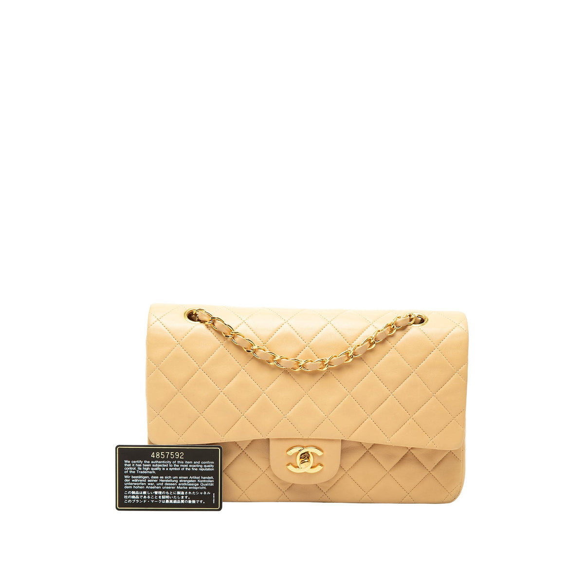 Chanel Medium Classic Lambskin Double Flap — Beige