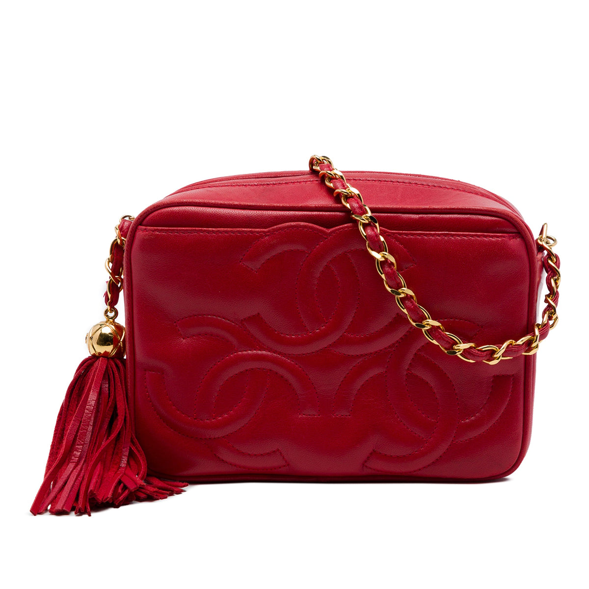Chanel Triple CC Lambskin Tassel Chain Camera Bag