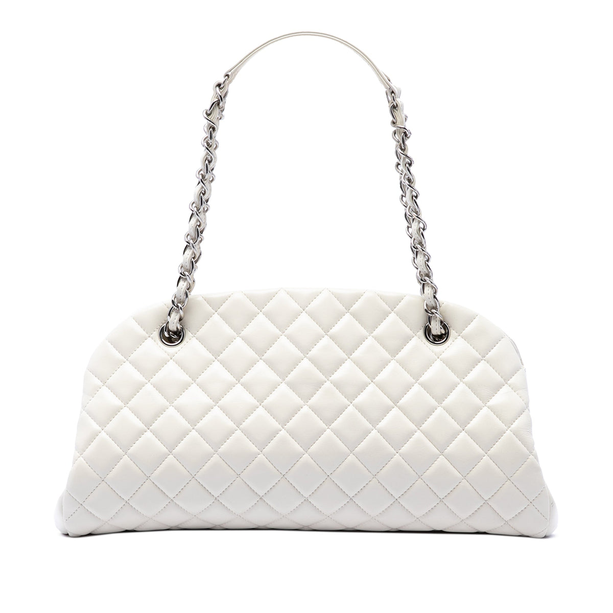 Chanel Medium Quilted Calfskin Just Mademoiselle Bowling Bag — White