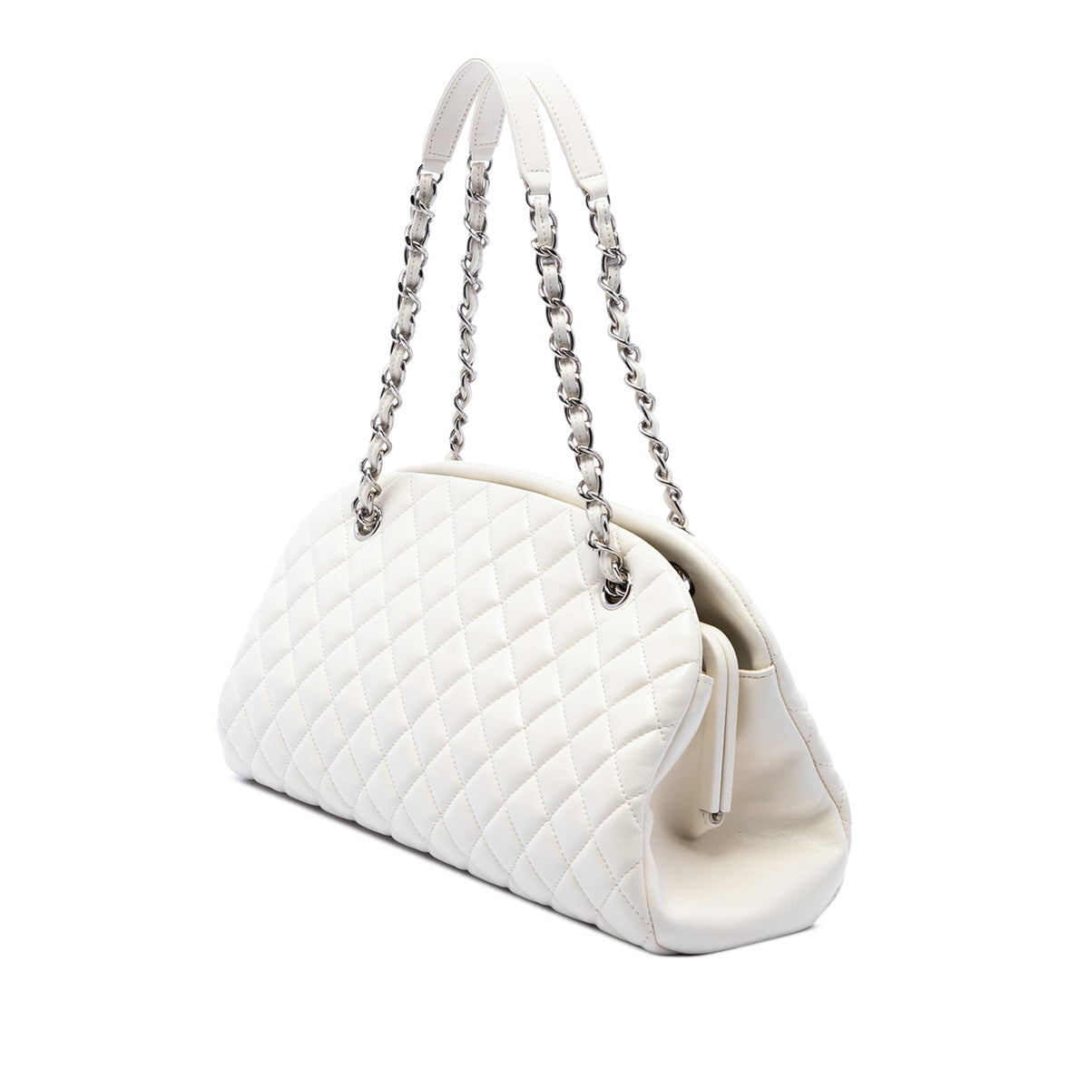 Chanel Medium Quilted Calfskin Just Mademoiselle Bowling Bag — White