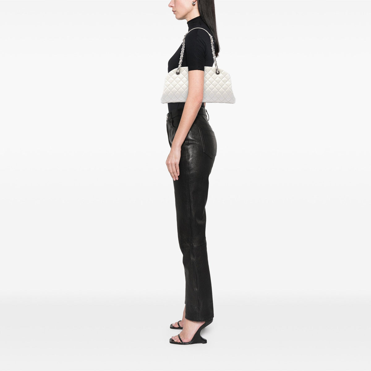 Chanel Medium Quilted Calfskin Just Mademoiselle Bowling Bag — White