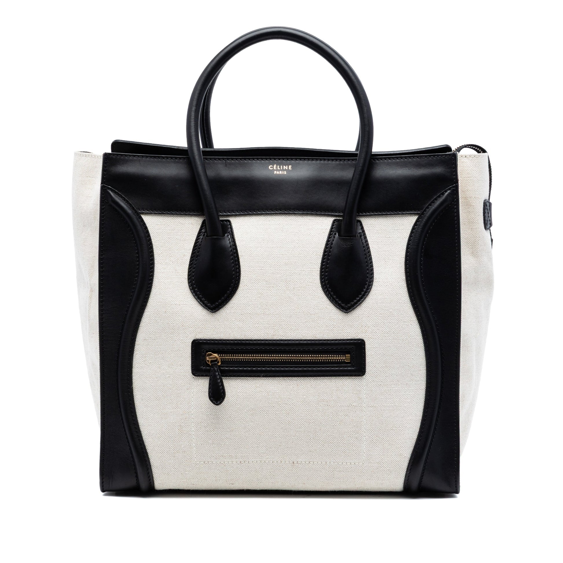 Celine Mini Bicolor Canvas and Leather Luggage Tote