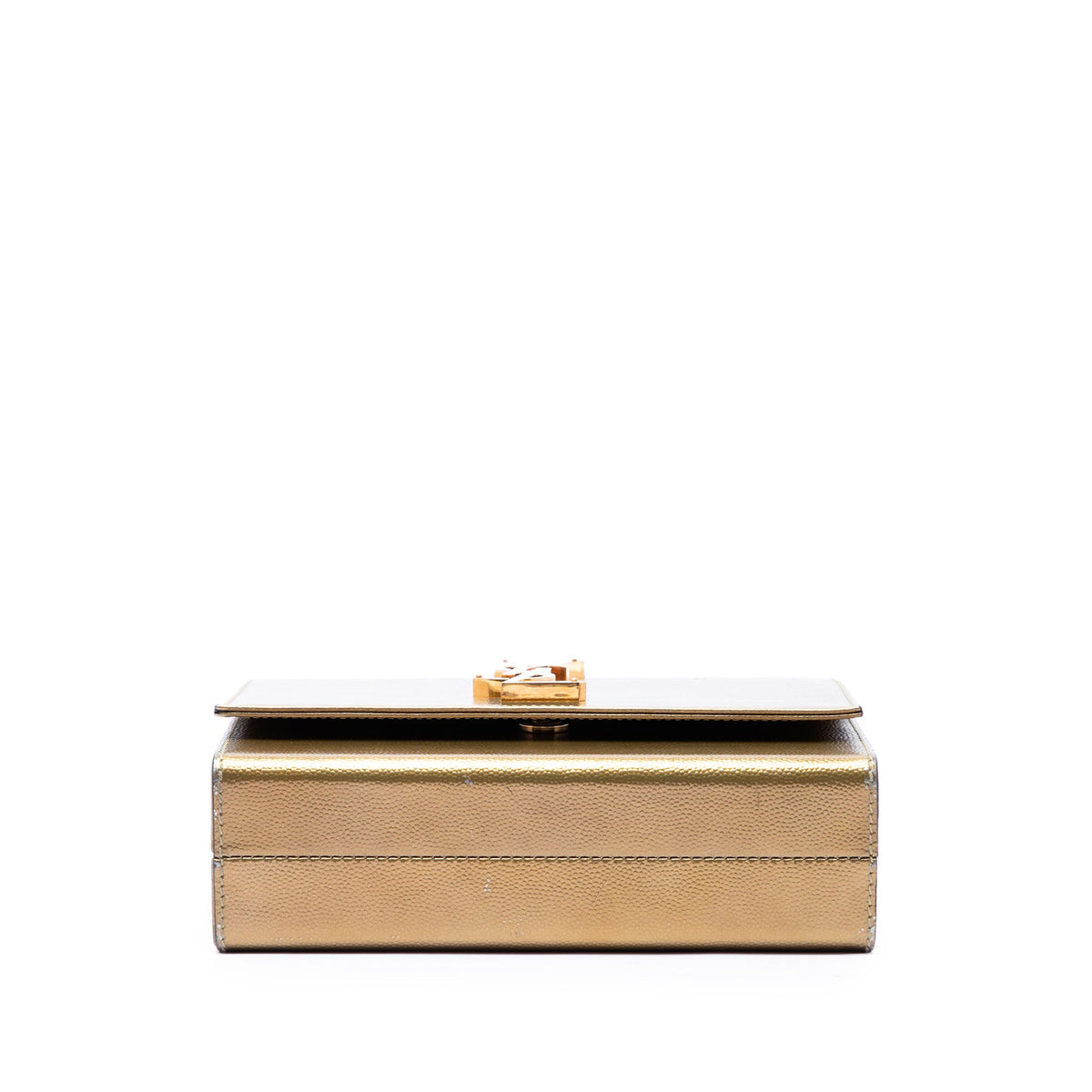 Saint Laurent Small Metallic Grain de Poudre Monogram Kate Box Chain Crossbody — Gold