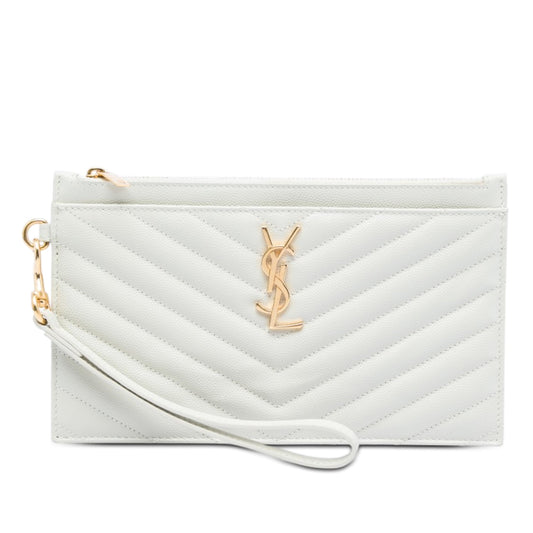 Saint Laurent Grain De Poudre Chevron Monogram Bill Pouch