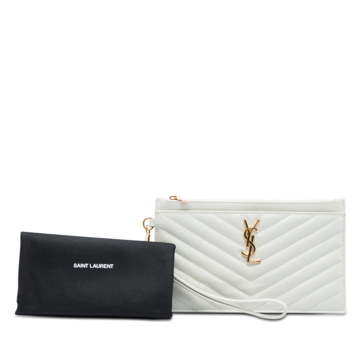 Saint Laurent Grain De Poudre Chevron Monogram Bill Pouch