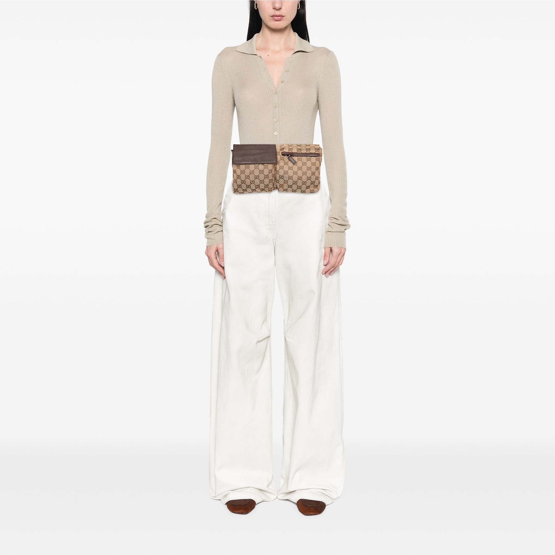 Gucci GG Canvas Double Pocket Belt Bag