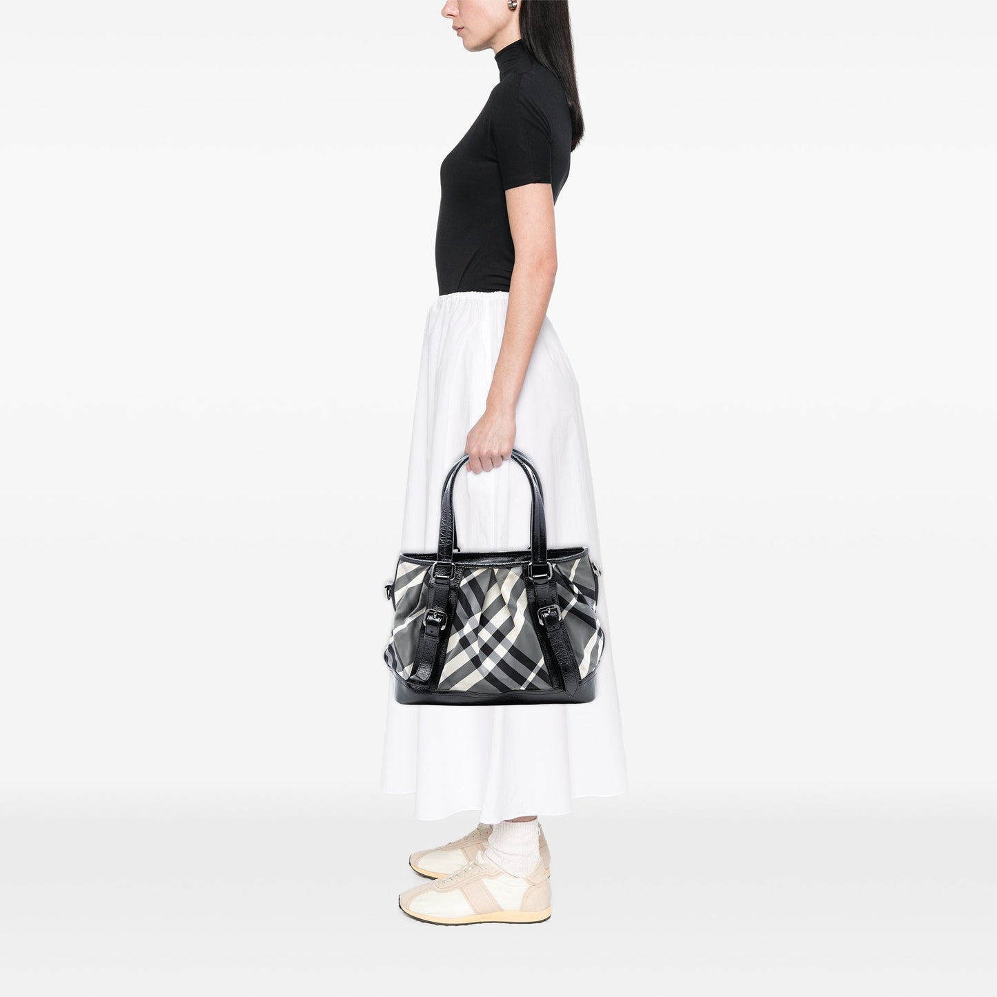 Burberry Medium Beat Check Nylon Lowry Satchel