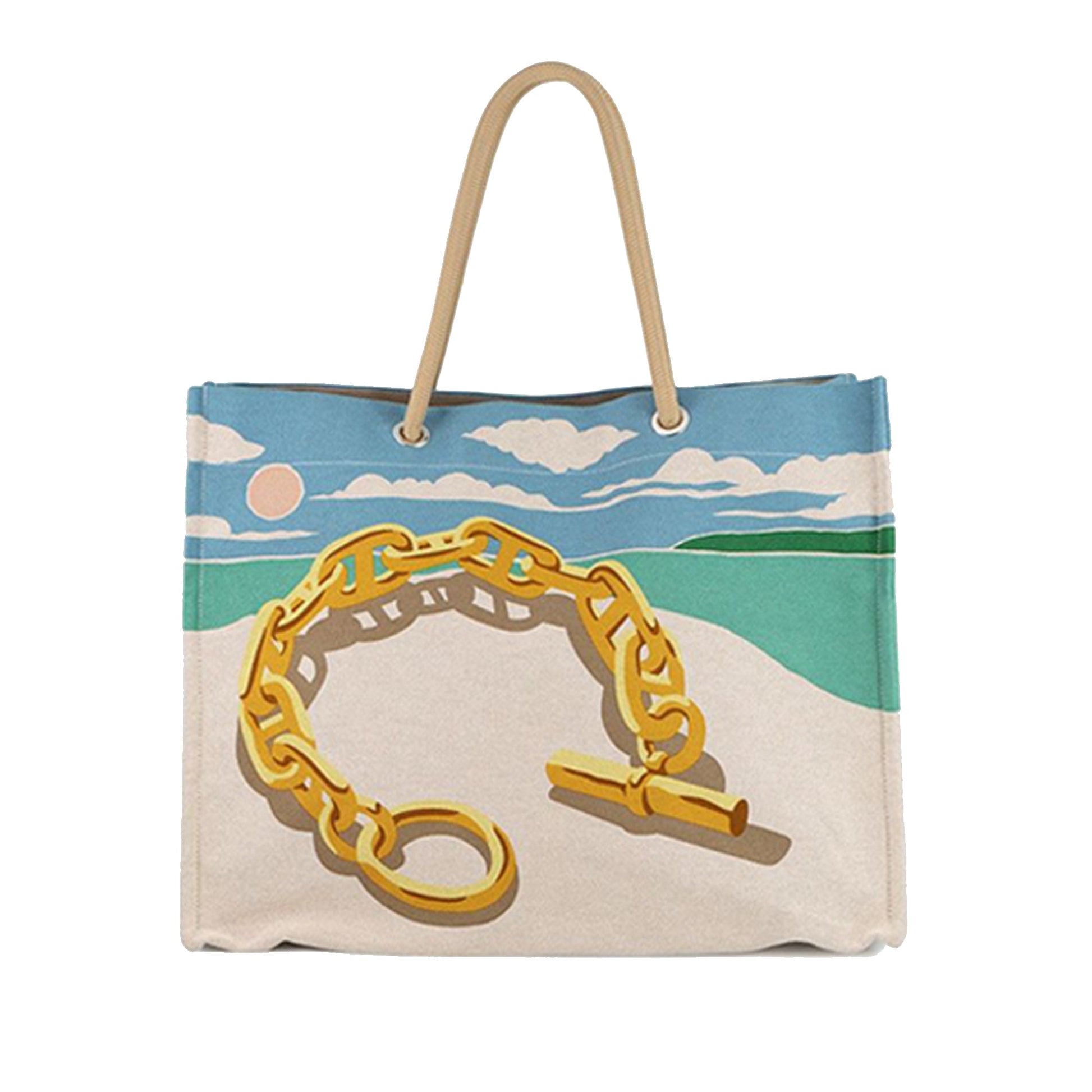 Hermès Toile Escale a la Plage Beach Bag