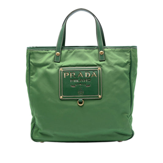 Prada Saffiano Trimmed Tessuto Logo Plate Convertible Tote