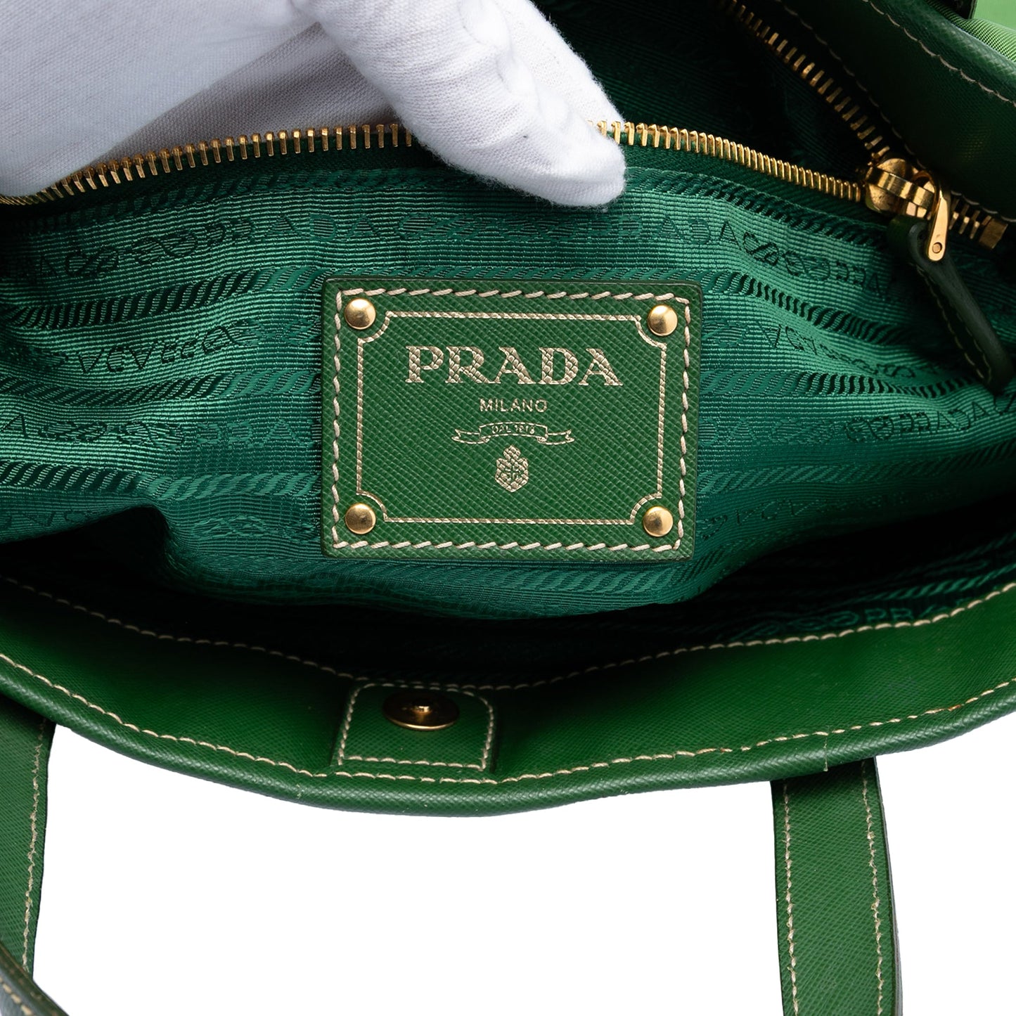 Prada Saffiano Trimmed Tessuto Logo Plate Convertible Tote