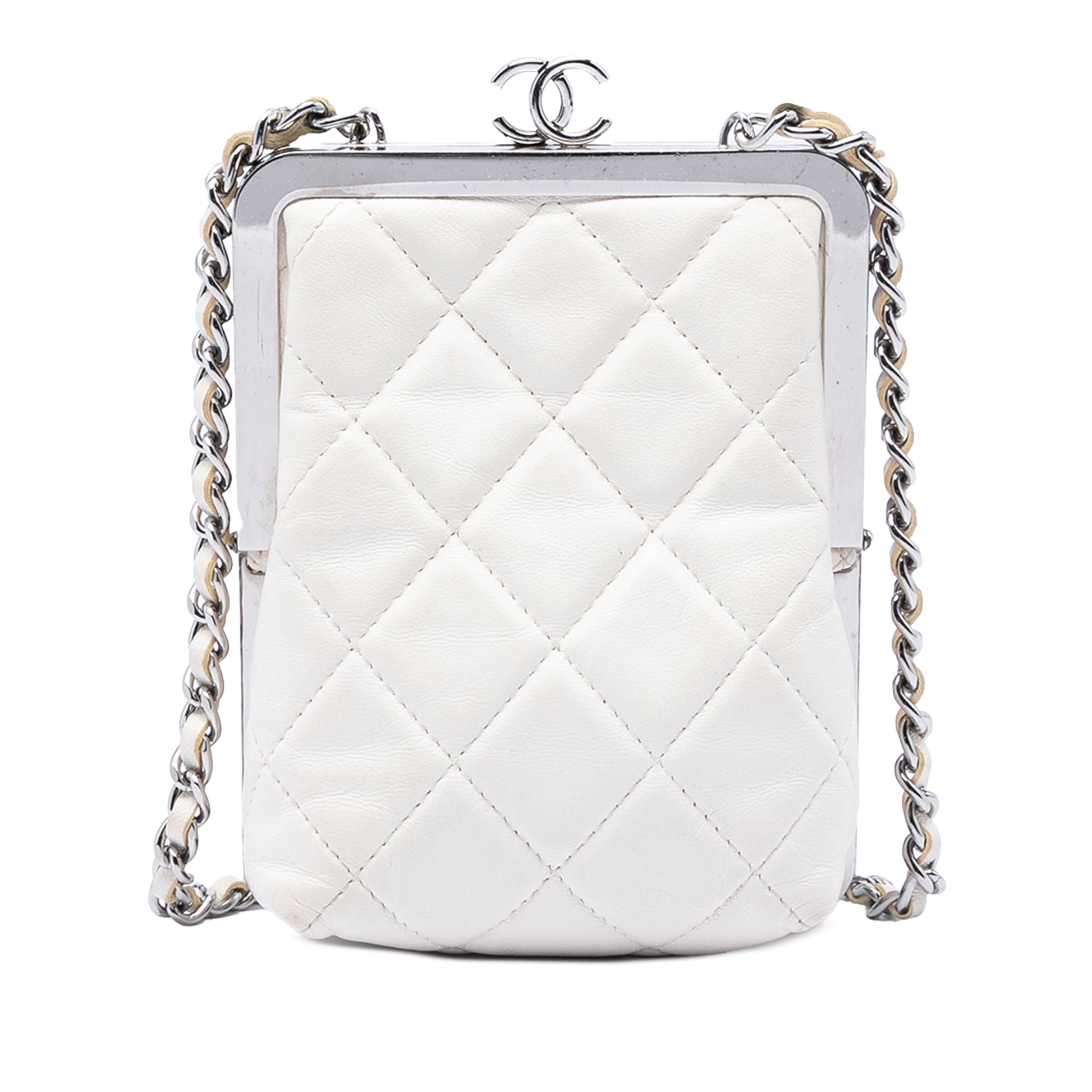 Chanel CC Quilted Acrylic and Lambskin Evening Clutch With Chain