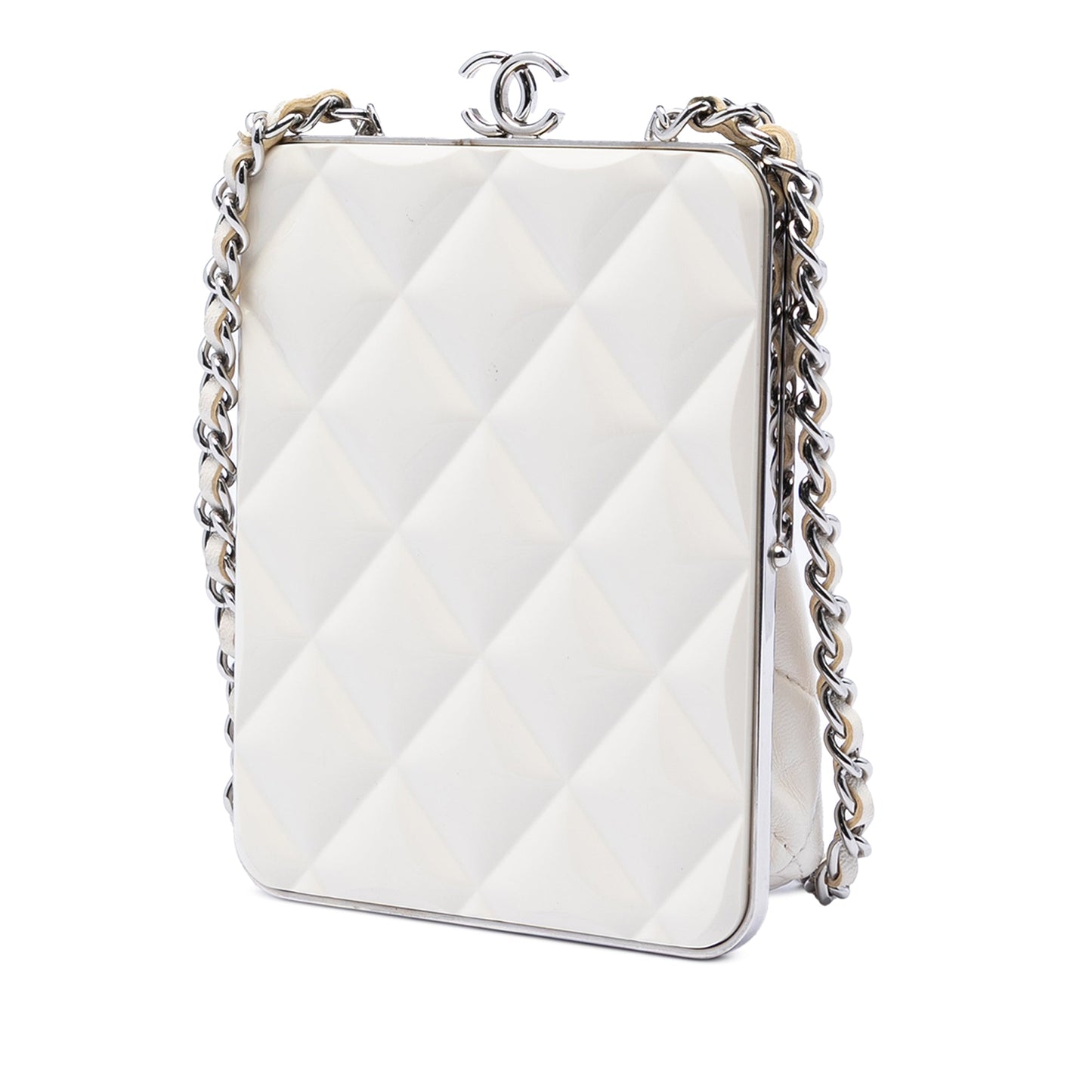 Chanel CC Quilted Acrylic and Lambskin Evening Clutch With Chain