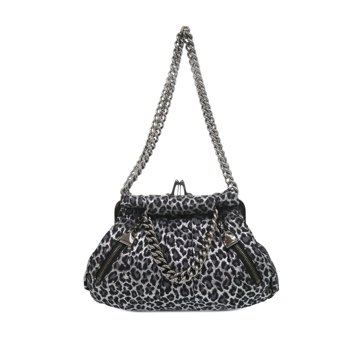 Christian Louboutin Canvas Leopard Print High Heels Shoulder Bag — Gray