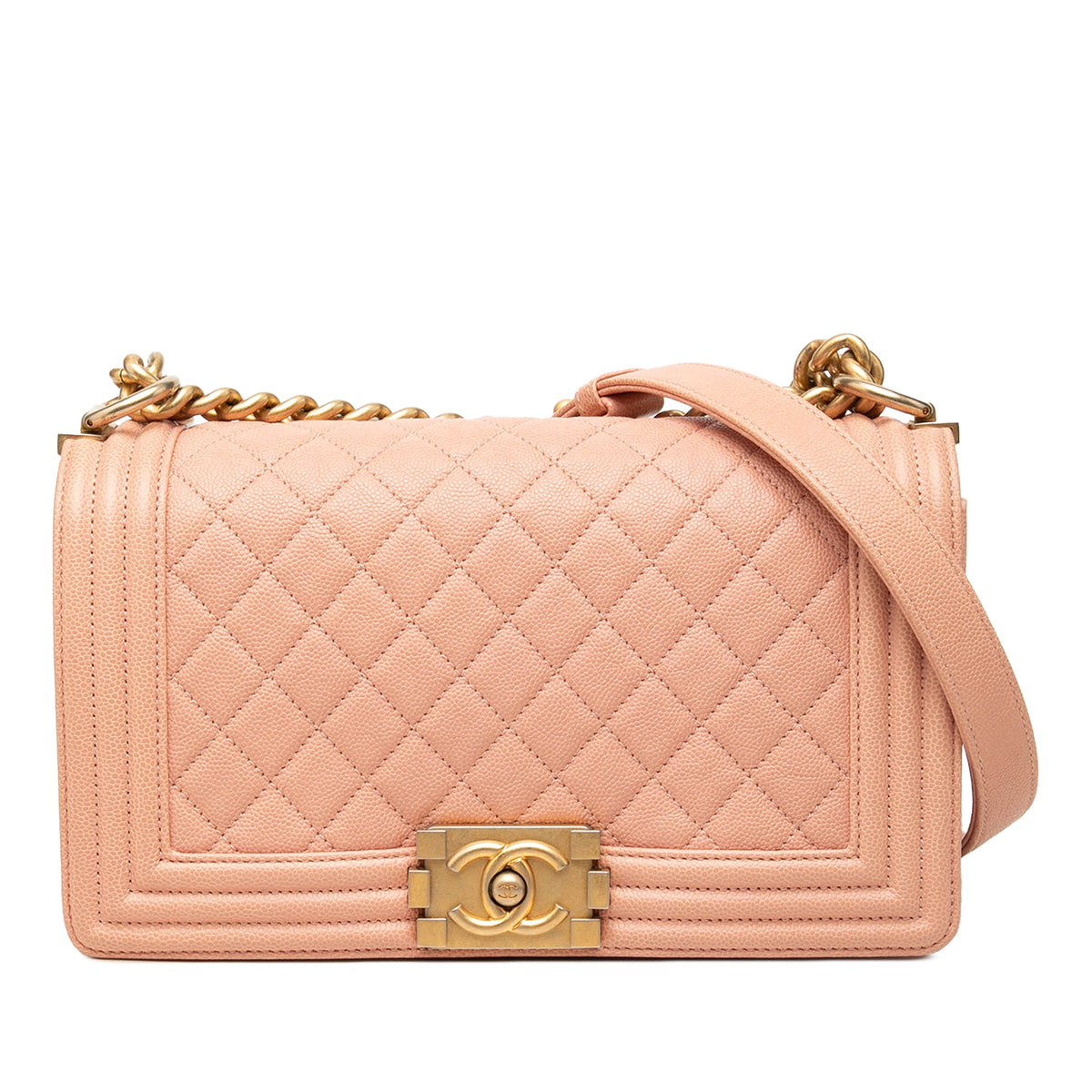 Chanel Old Medium Quilted Caviar Boy Flap — Pink