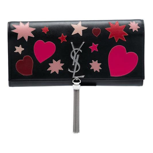 Saint Laurent Medium Leather Monogram Kate Heart Star Patchwork Clutch
