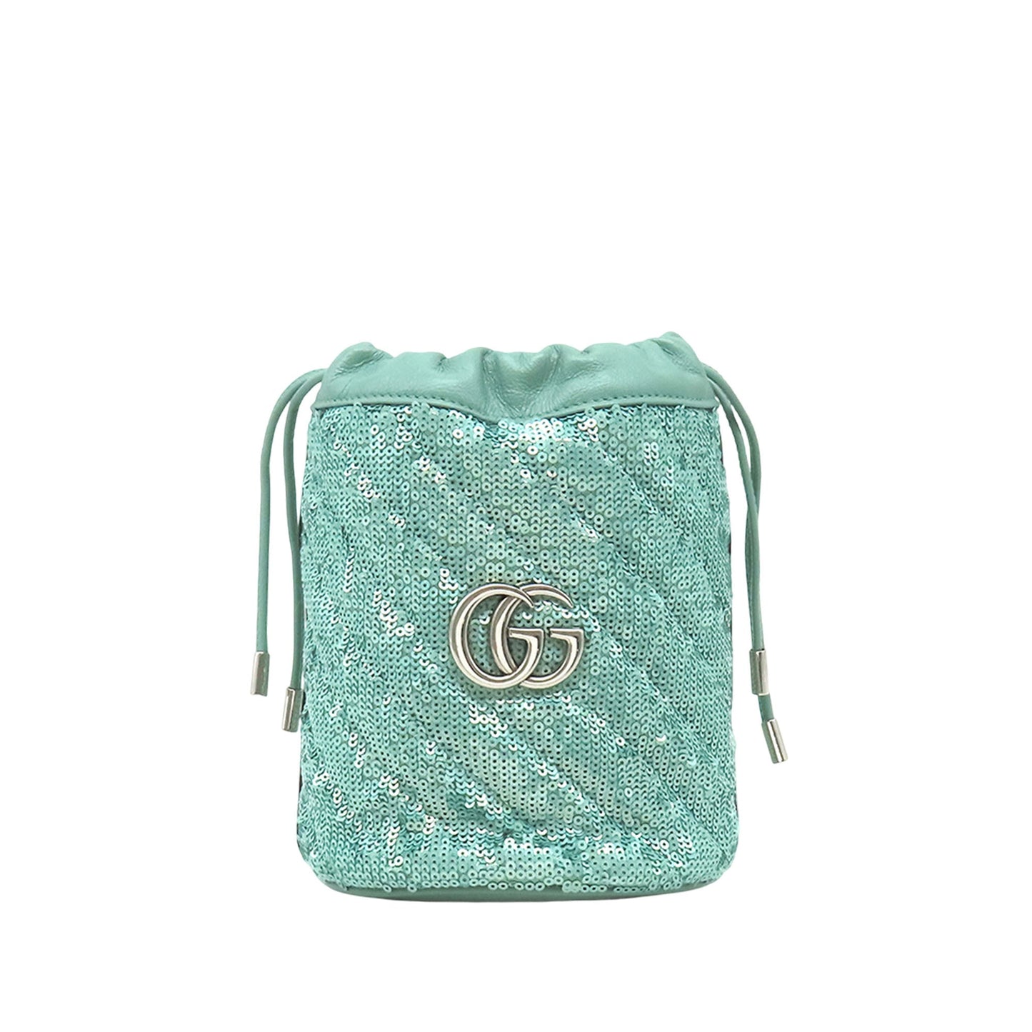Gucci Small GG Marmont Sequined Diagonal Leather Matelasse Bucket Bag
