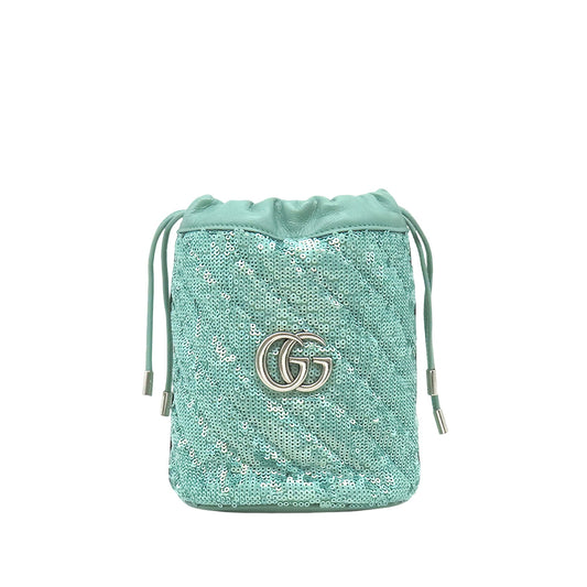 Gucci Small GG Marmont Sequined Diagonal Leather Matelasse Bucket Bag