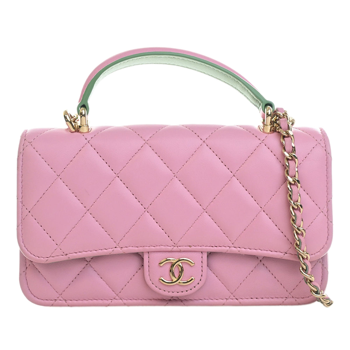 Chanel CC Quilted Lambskin Top Handle Phone Holder with Chain