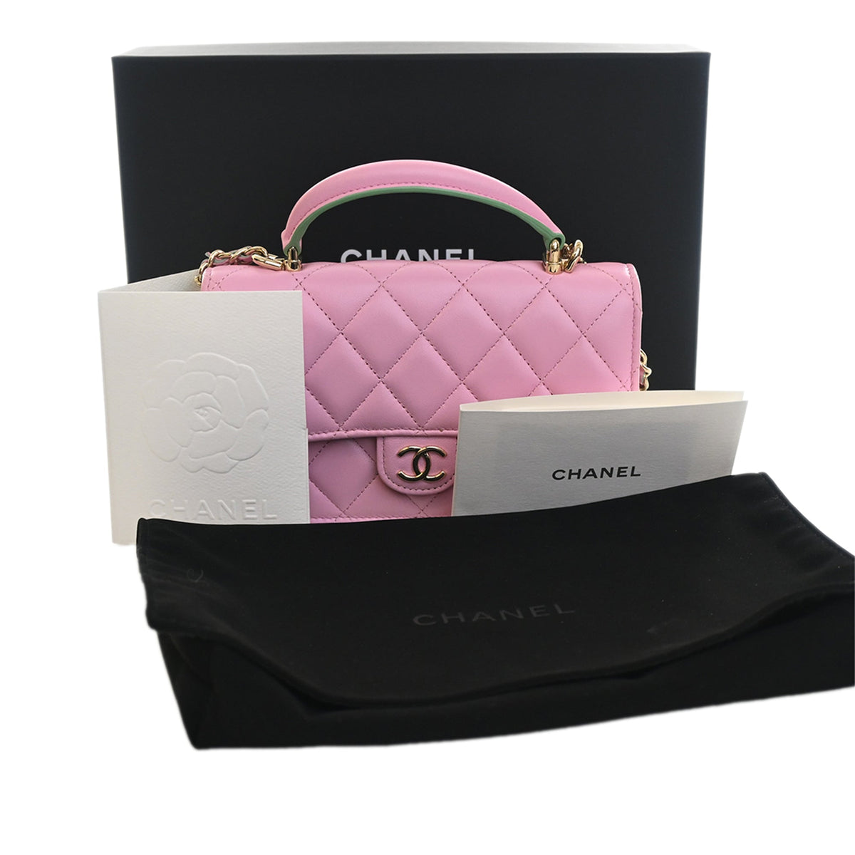 Chanel CC Quilted Lambskin Top Handle Phone Holder with Chain
