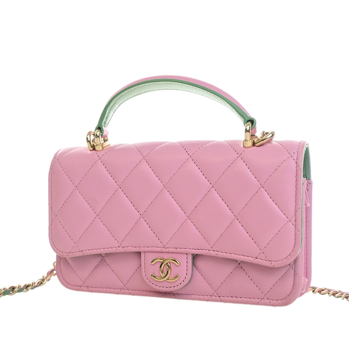 Chanel CC Quilted Lambskin Top Handle Phone Holder with Chain