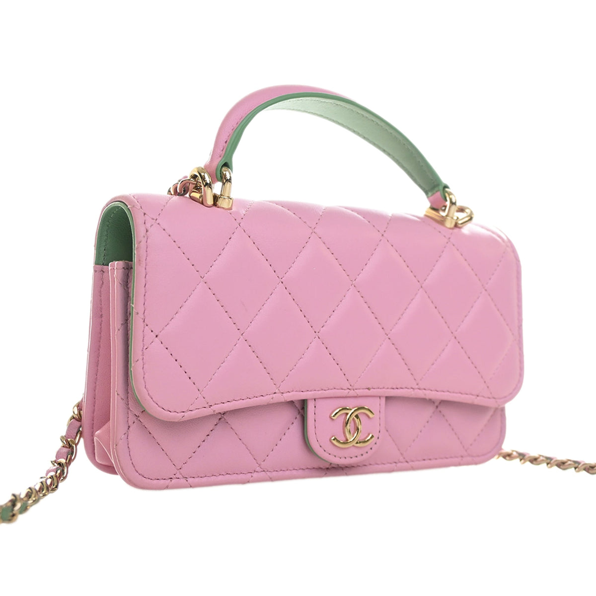 Chanel CC Quilted Lambskin Top Handle Phone Holder with Chain