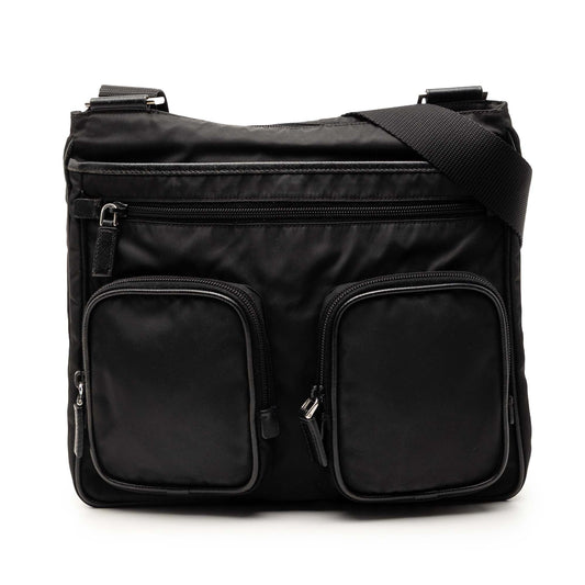 Saffiano Trimmed Tessuto Zip Top Crossbody