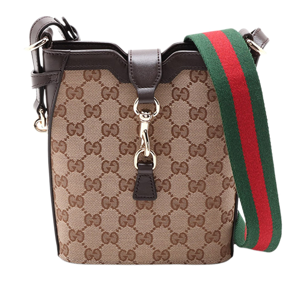 Gucci Mini GG Canvas Web Bucket Bag — Beige