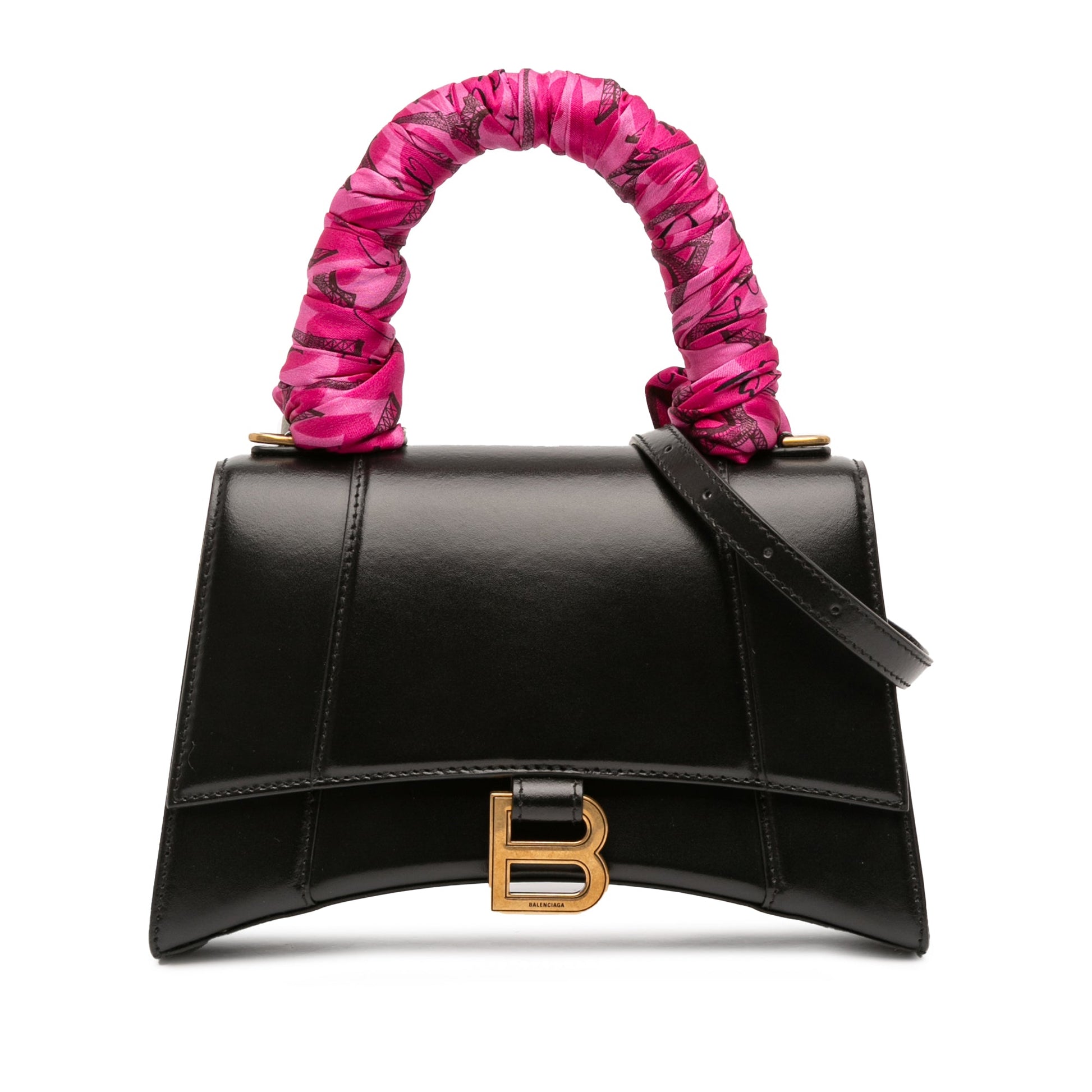 Balenciaga Small Shiny Box Calfskin Hourglass Top Handle Bag