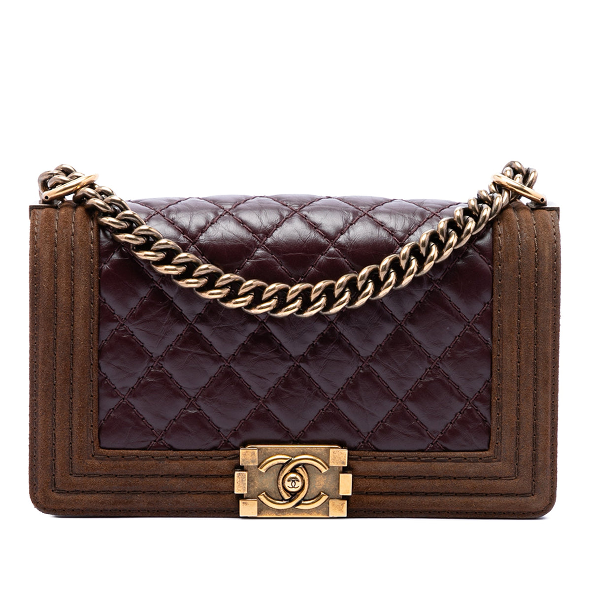 Chanel Old Medium Nubuck Trimmed Quilted Aged Calfskin Boy Flap — Red