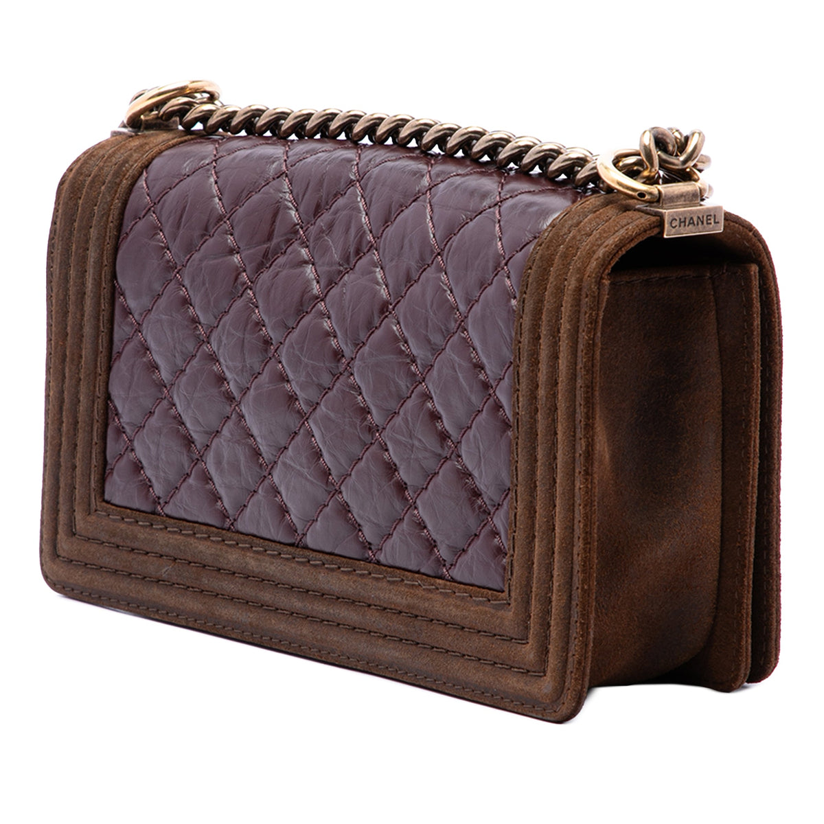 Chanel Old Medium Nubuck Trimmed Quilted Aged Calfskin Boy Flap — Red