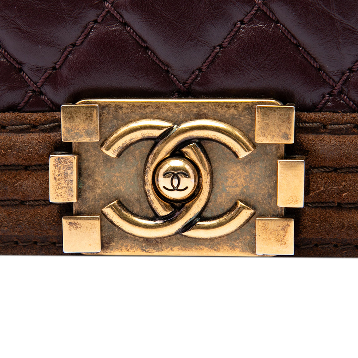 Chanel Old Medium Nubuck Trimmed Quilted Aged Calfskin Boy Flap — Red