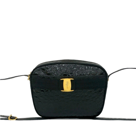 Ferragamo Croc Embossed Calfskin Vara Crossbody