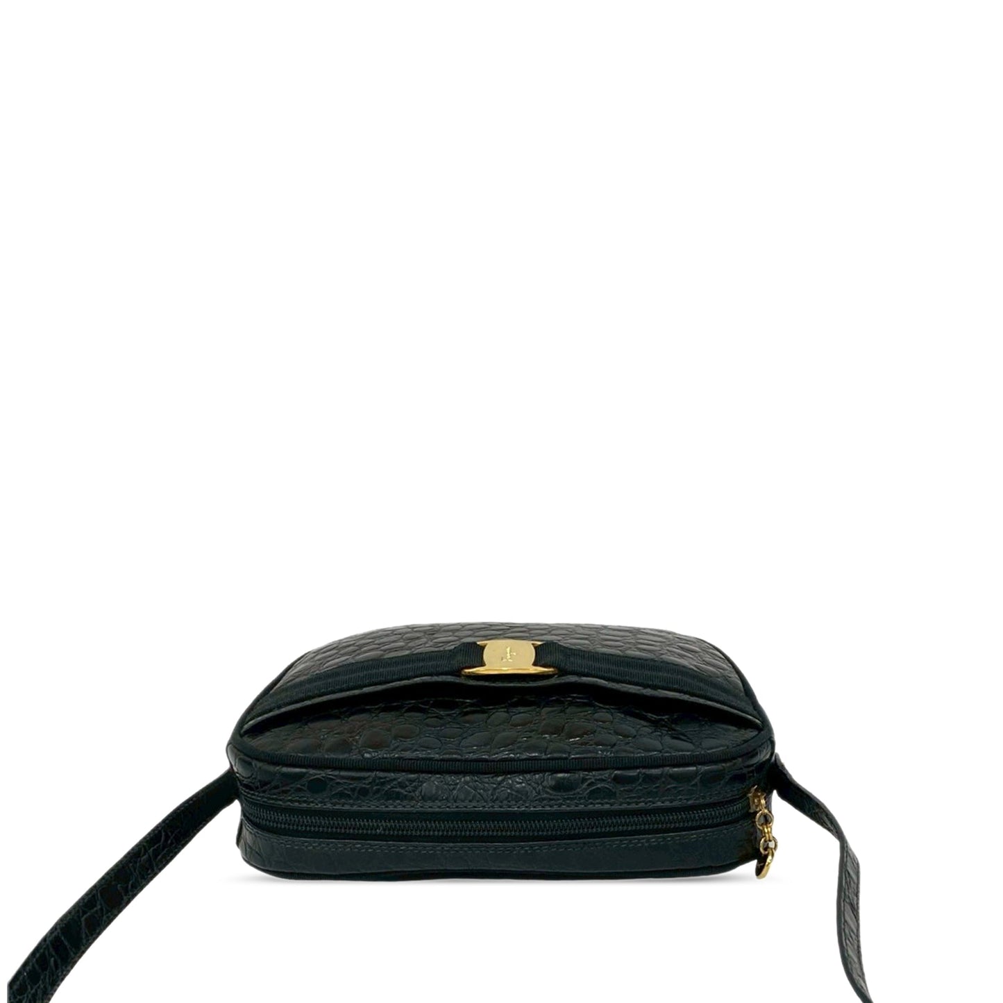 Ferragamo Croc Embossed Calfskin Vara Crossbody