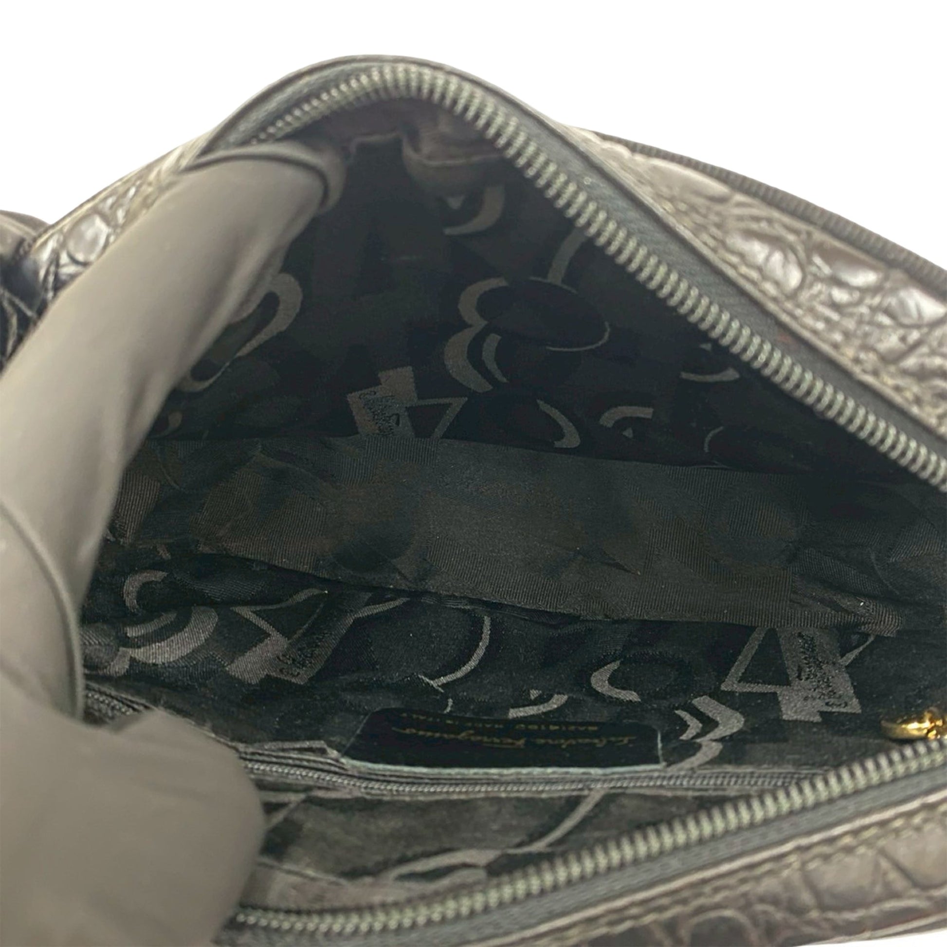 Ferragamo Croc Embossed Calfskin Vara Crossbody