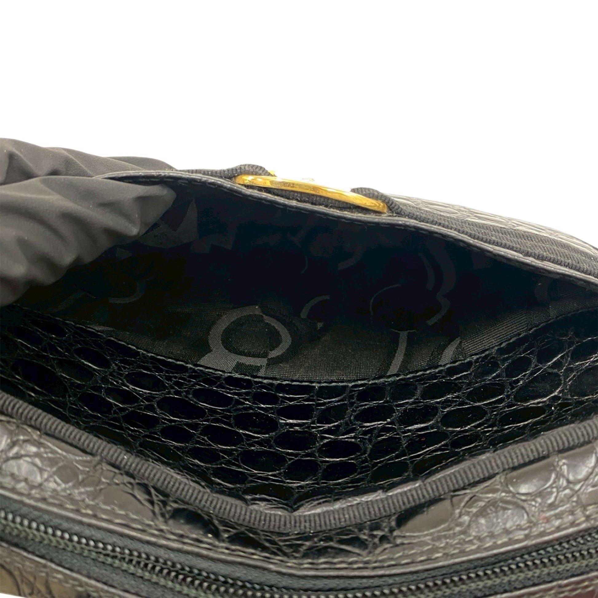 Ferragamo Croc Embossed Calfskin Vara Crossbody