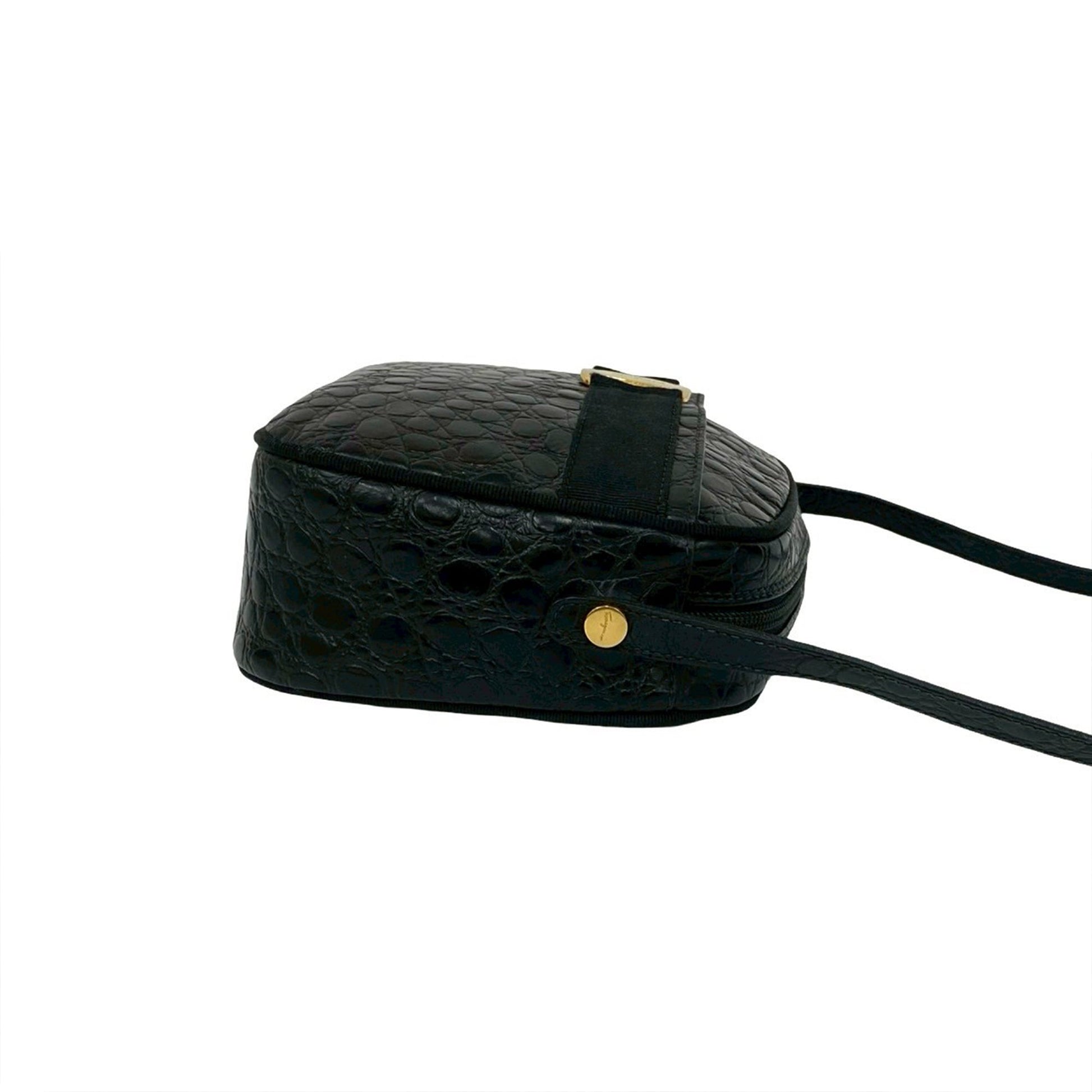 Ferragamo Croc Embossed Calfskin Vara Crossbody